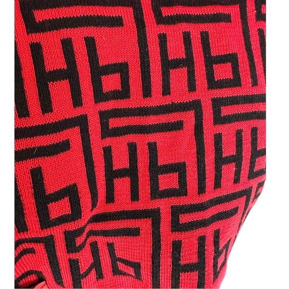 Pedro del Hierro Jeans Red & Black Logo Wool Scarf-Reversible - Picture 3 of 7